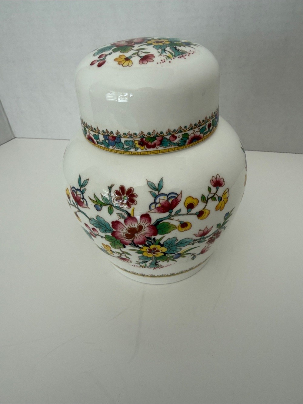 Coalport Ming rose White Porcelain Floral Ginger Jar with Multicolor Bloom Accen